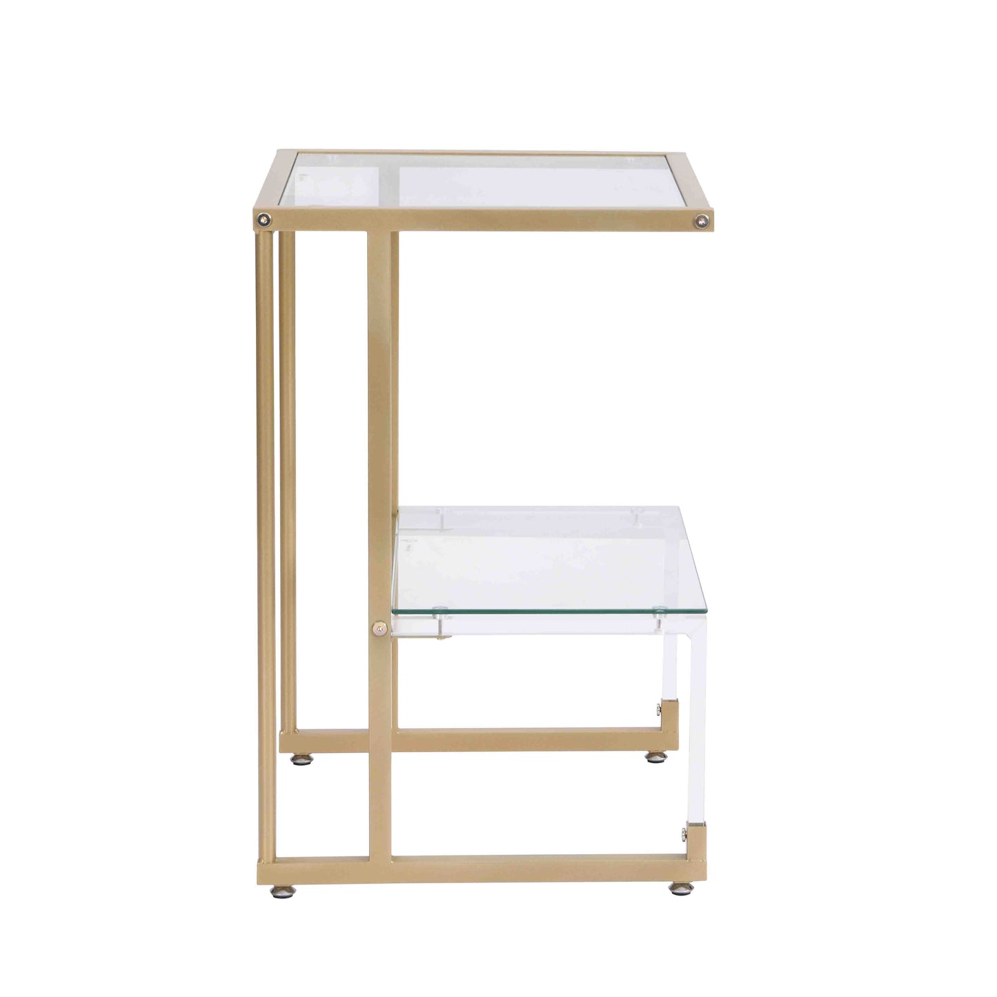 2-Tier Acrylic Glass End Table with Golden Side for Living Room_6