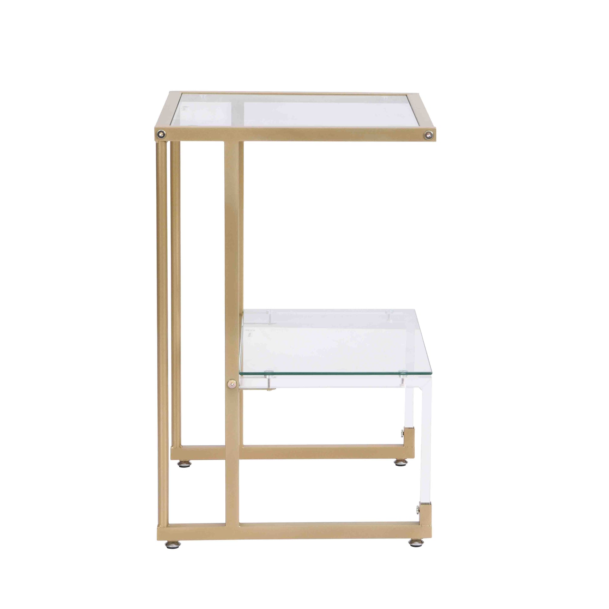 2-Tier Acrylic Glass End Table with Golden Side for Living Room_6