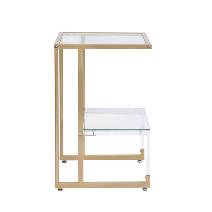 2-Tier Acrylic Glass End Table with Golden Side for Living Room_6