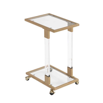 Top C Shape Acrylic Square Sofa Table with Glass Top and 4 Wheels_4