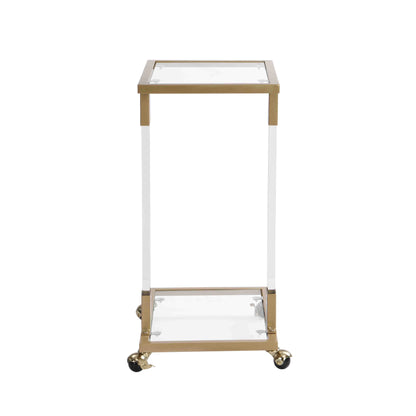 Top C Shape Acrylic Square Sofa Table with Glass Top and 4 Wheels_5