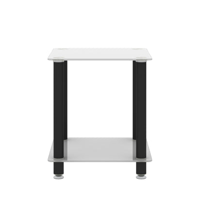 2 Tiers Space Saving End Table Modern Design Night Stand with Storage Shelve- White+Black_8