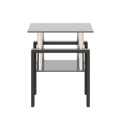 Modern Tempered Glass Coffee and Tea Table Square End Table in Black_5