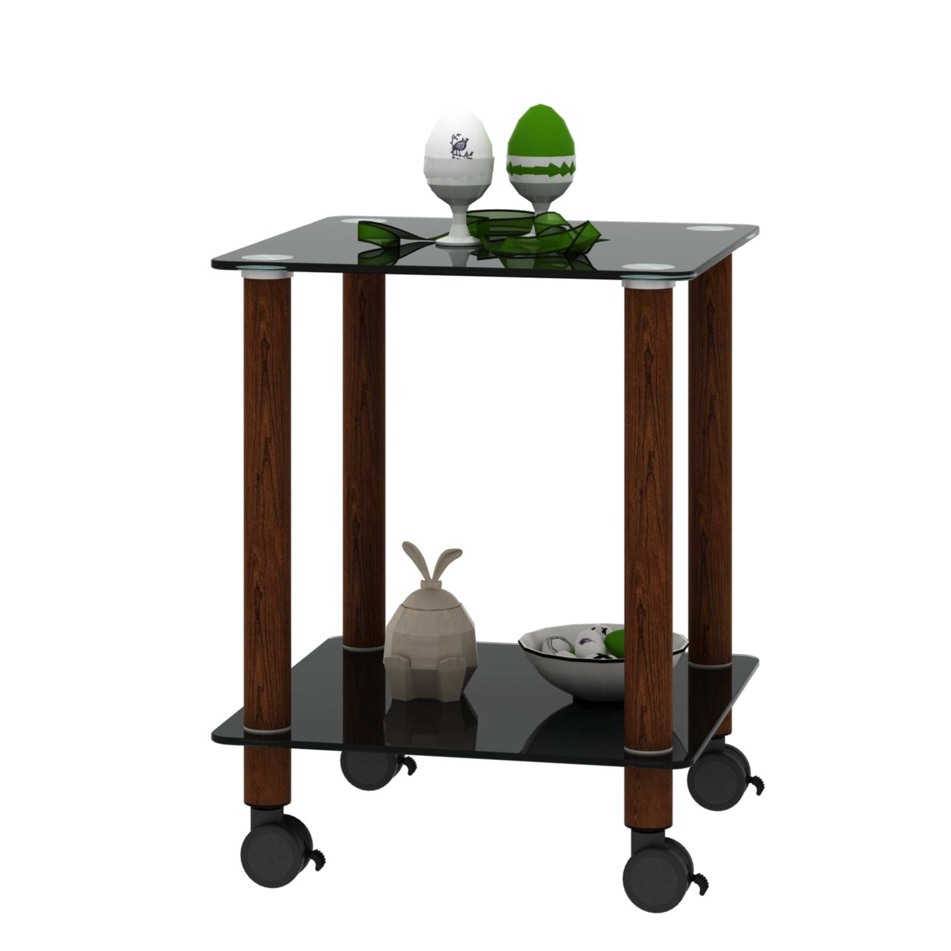 2 Tiers Space Saving End Table Modern Design Night Stand with Storage Shelve- Black+Walnut_10