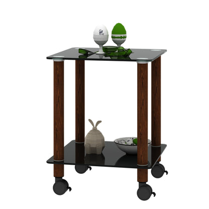 2 Tiers Space Saving End Table Modern Design Night Stand with Storage Shelve- Black+Walnut_10