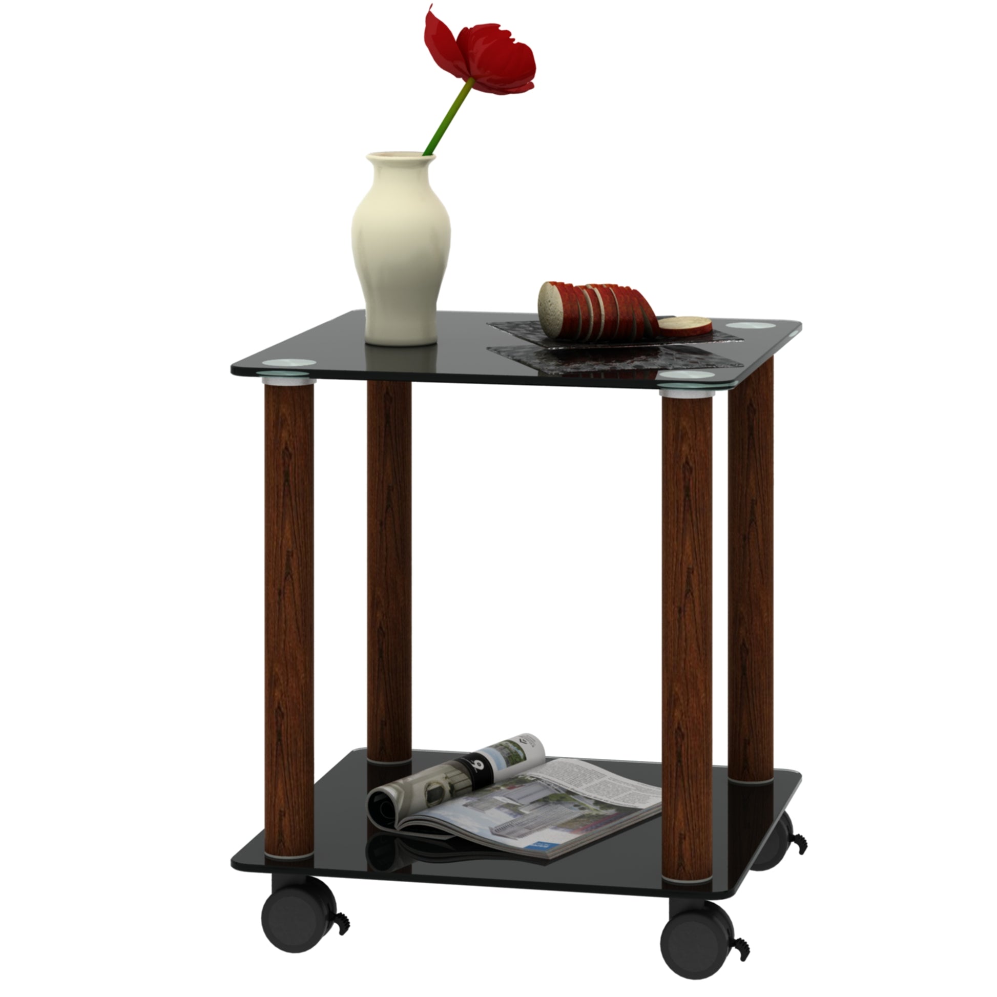 2 Tiers Space Saving End Table Modern Design Night Stand with Storage Shelve- Black+Walnut_9