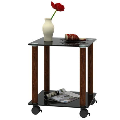 2 Tiers Space Saving End Table Modern Design Night Stand with Storage Shelve- Black+Walnut_9