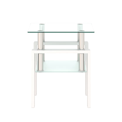 Tempered Glass Bedside Corner Coffee Table Contemporary End Table in White_7