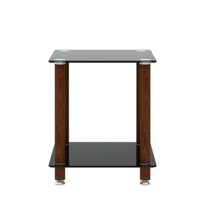 2 Tiers Space Saving End Table Modern Design Night Stand with Storage Shelve- Black+Walnut_12