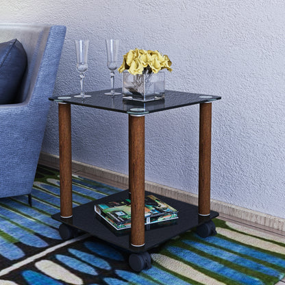 2 Tiers Space Saving End Table Modern Design Night Stand with Storage Shelve- Black+Walnut_3