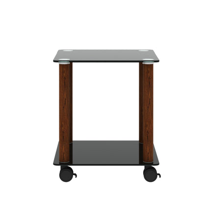 2 Tiers Space Saving End Table Modern Design Night Stand with Storage Shelve- Black+Walnut_14
