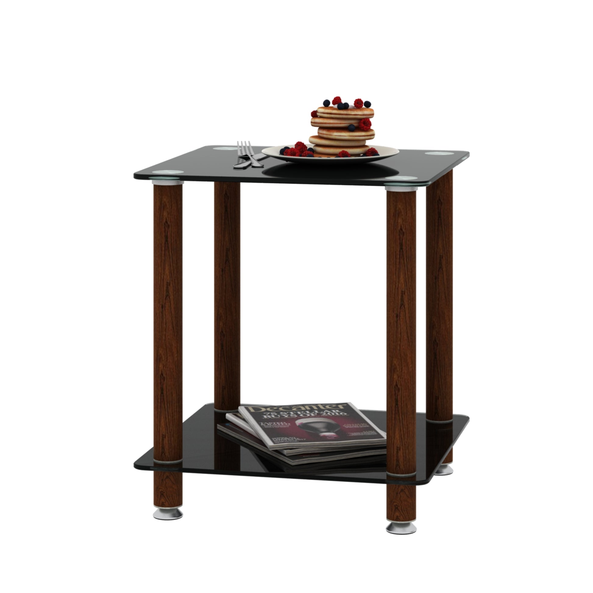2 Tiers Space Saving End Table Modern Design Night Stand with Storage Shelve- Black+Walnut_11