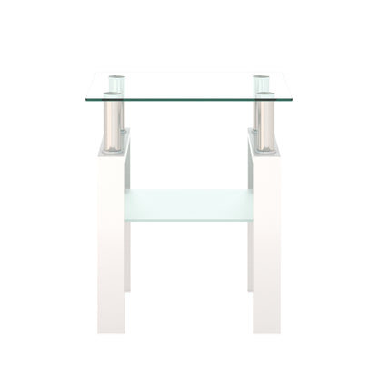Tempered Glass Bedside Corner Coffee Table Contemporary End Table in White_9