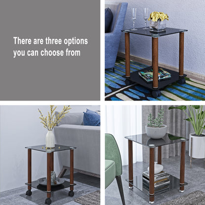 2 Tiers Space Saving End Table Modern Design Night Stand with Storage Shelve- Black+Walnut_4