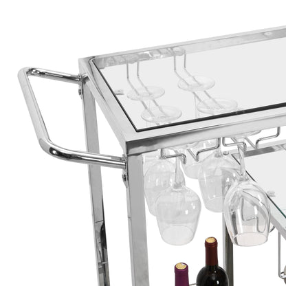Modern Bar Cart Glass Metal Frame Wine Storage-Silver_9