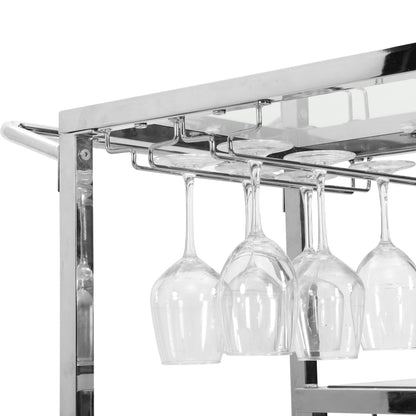 Modern Bar Cart Glass Metal Frame Wine Storage-Silver_8