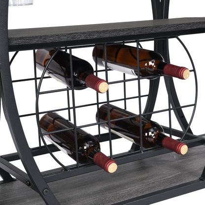 Kitchen 3 -Tier Storage Shelves Cart with Wine Rack-Black_9