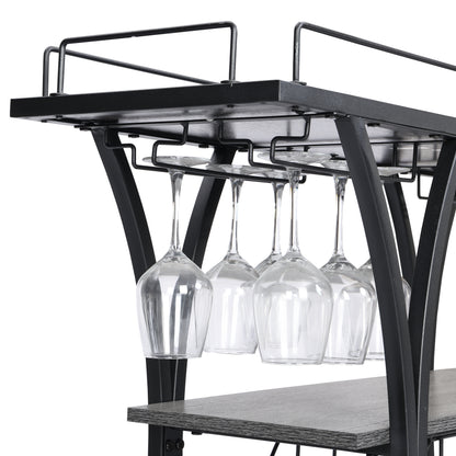 Kitchen 3 -Tier Storage Shelves Cart with Wine Rack-Black_11