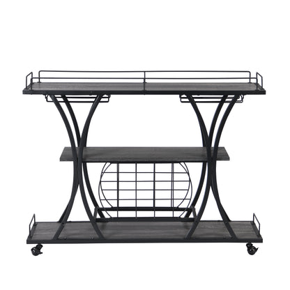 Kitchen 3 -Tier Storage Shelves Cart with Wine Rack-Black_4