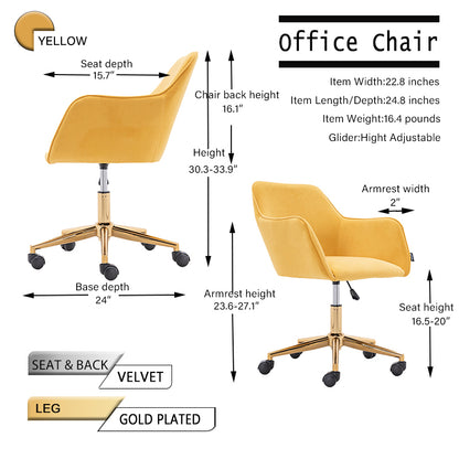 360° Revolving Modern Design Velvet Home and Office Chair with Metal Legs- Yellow_19