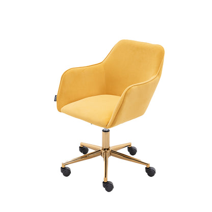 360° Revolving Modern Design Velvet Home and Office Chair with Metal Legs- Yellow_14