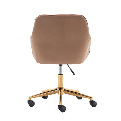 360° Revolving Modern Design Velvet Home and Office Chair with Metal Legs- Light Coffee_12