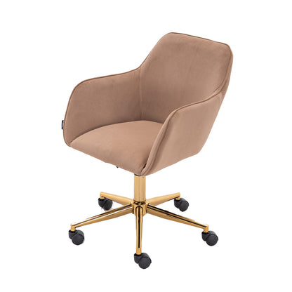 360° Revolving Modern Design Velvet Home and Office Chair with Metal Legs- Light Coffee_11