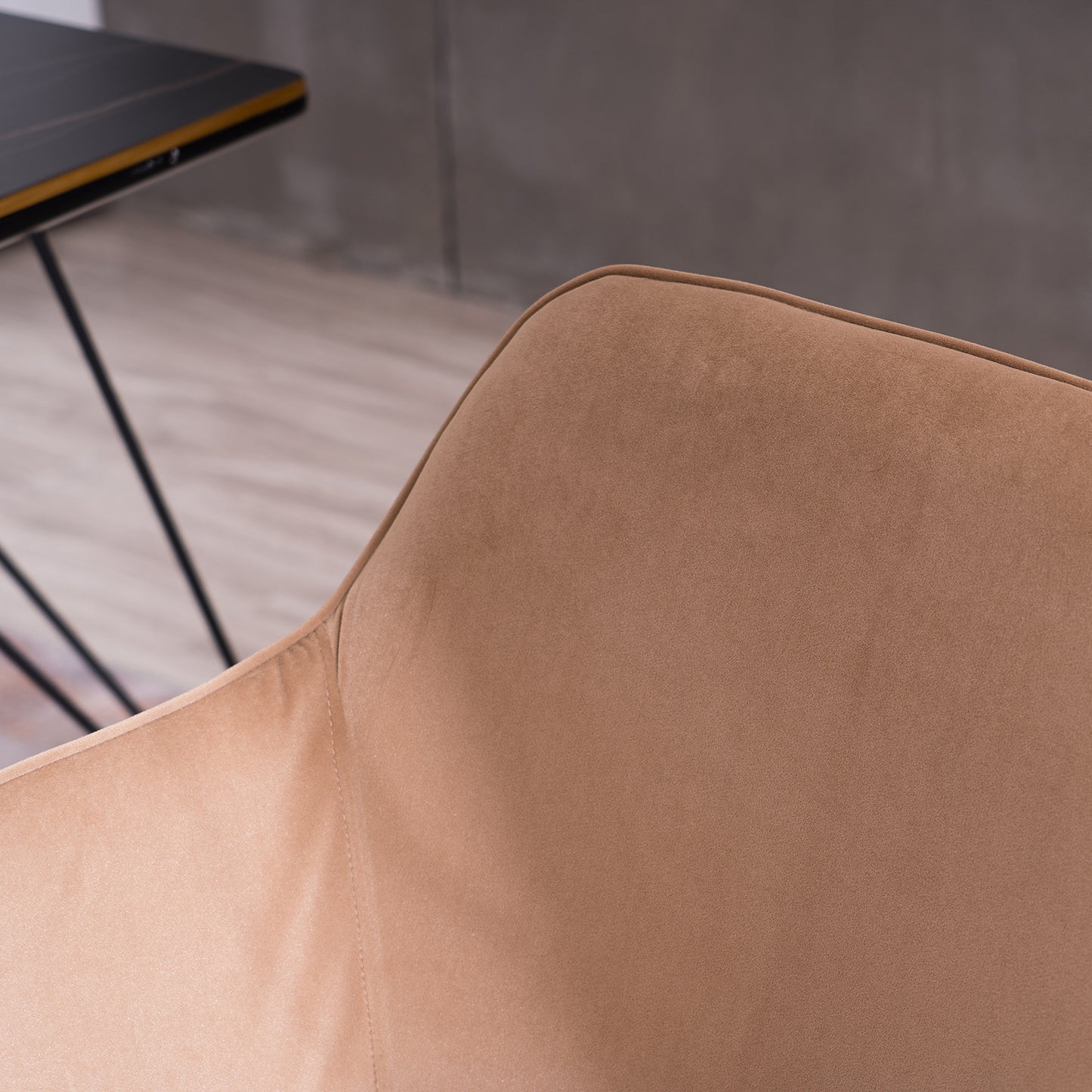 360° Revolving Modern Design Velvet Home and Office Chair with Metal Legs- Light Coffee_7
