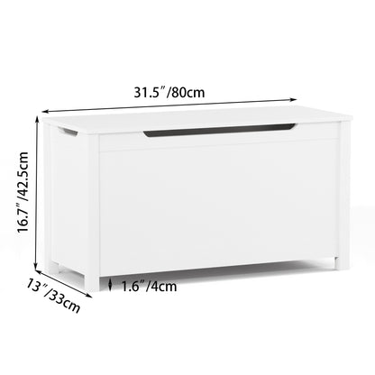 Kids Wooden Toy Box Storage with Safety Hinged Lid for Ages 3+ -White_6