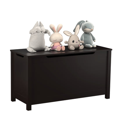 Kids Wooden Toy Box Storage with Safety Hinged Lid for Ages 3+ -Dark Brown_8