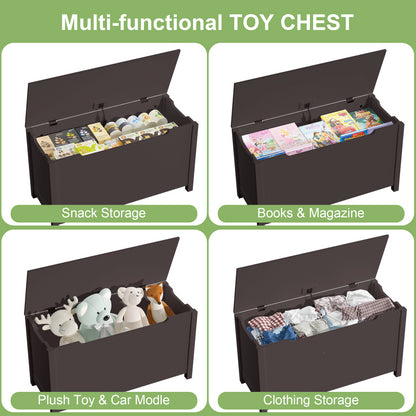 Kids Wooden Toy Box Storage with Safety Hinged Lid for Ages 3+ -Dark Brown_6