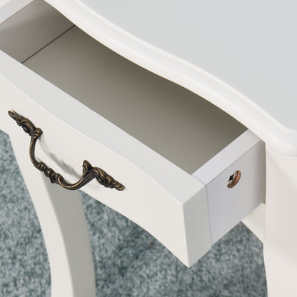 Modern and Elegant Floor Standing Bedside Table with Curved Legs and Drawer- White_7