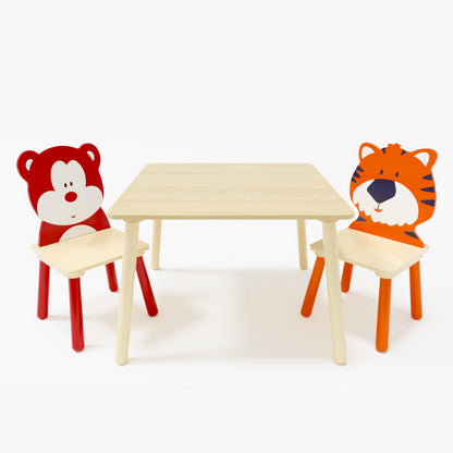 Animal Designed Kid’s Wooden Table with 2 Chair Set Activity Play Table Set (Bear, Tiger)_4