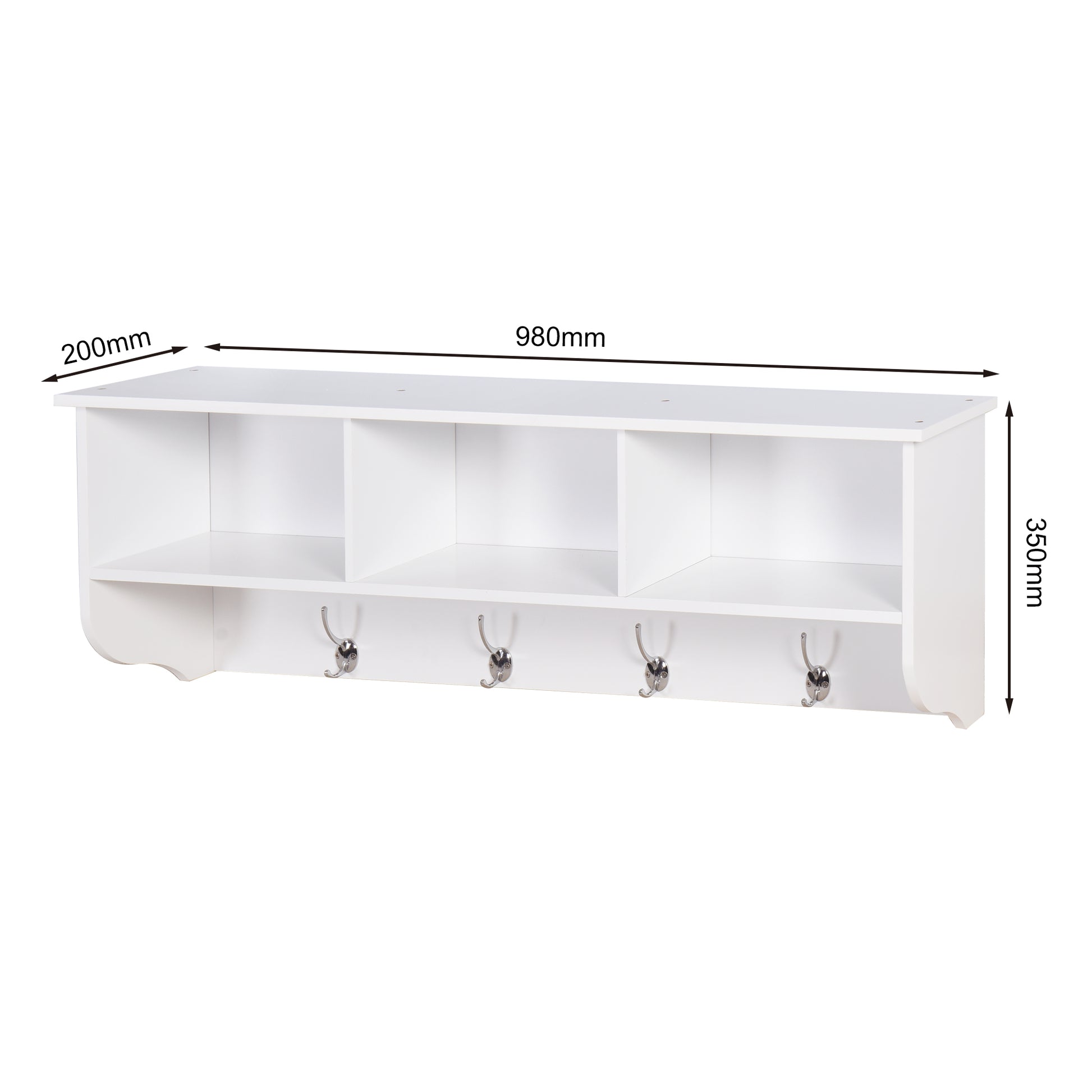 Entryway Wall Mounted Coat Rack with 4 Dual Hooks Wooden Shelf- White_6