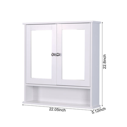 Wall Mounted Bathroom Cabinet with 2 Mirror Doors and Adjustable Shelf- White_7