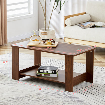 Modern Minimalist Double Layered Rectangular Wooden Coffee Table- Walnut_4