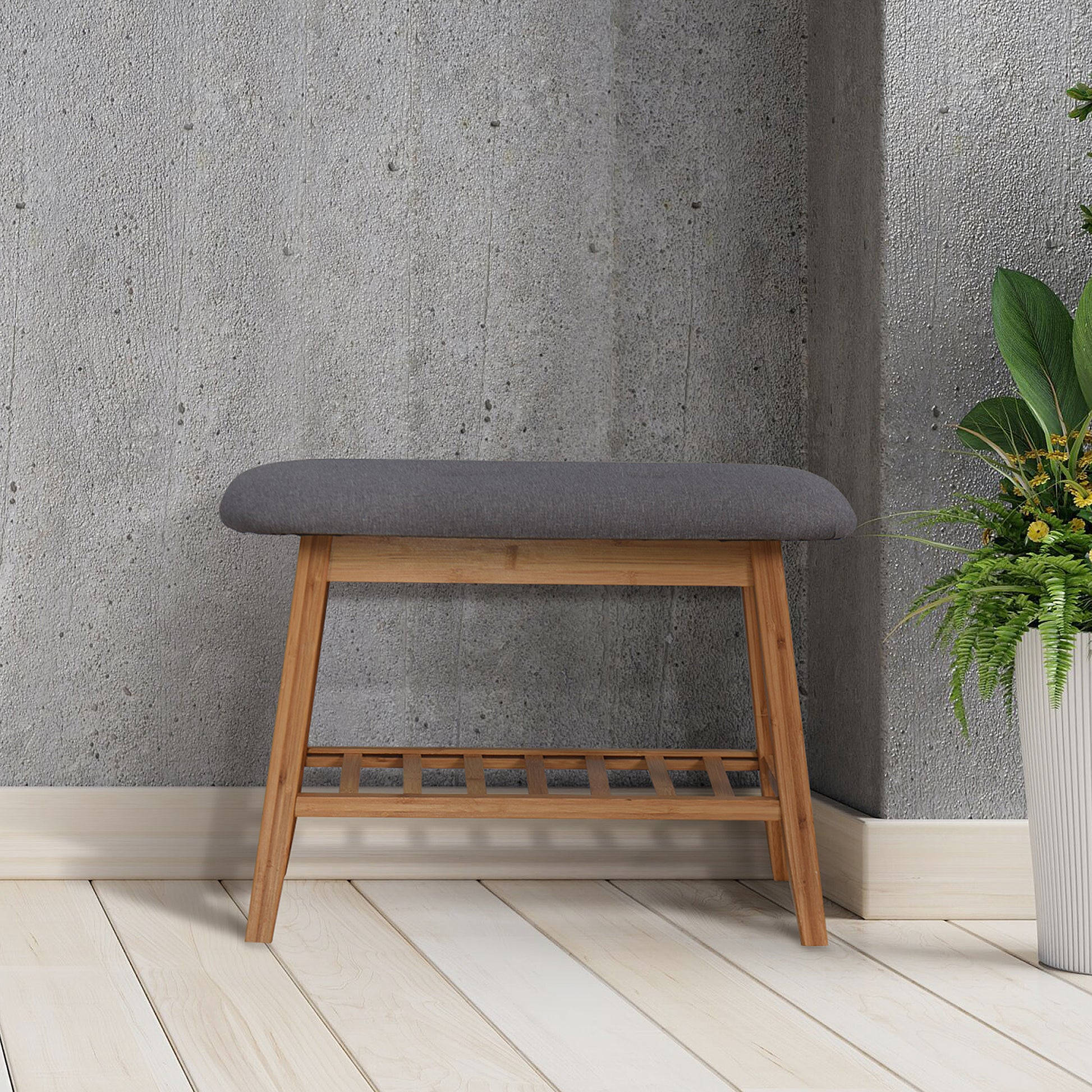 Entryway Wooden Shoe Storage Rack Bamboo Changing Stool- Natural_9