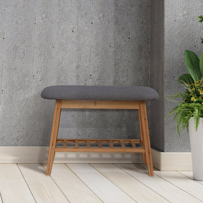 Entryway Wooden Shoe Storage Rack Bamboo Changing Stool- Natural_9