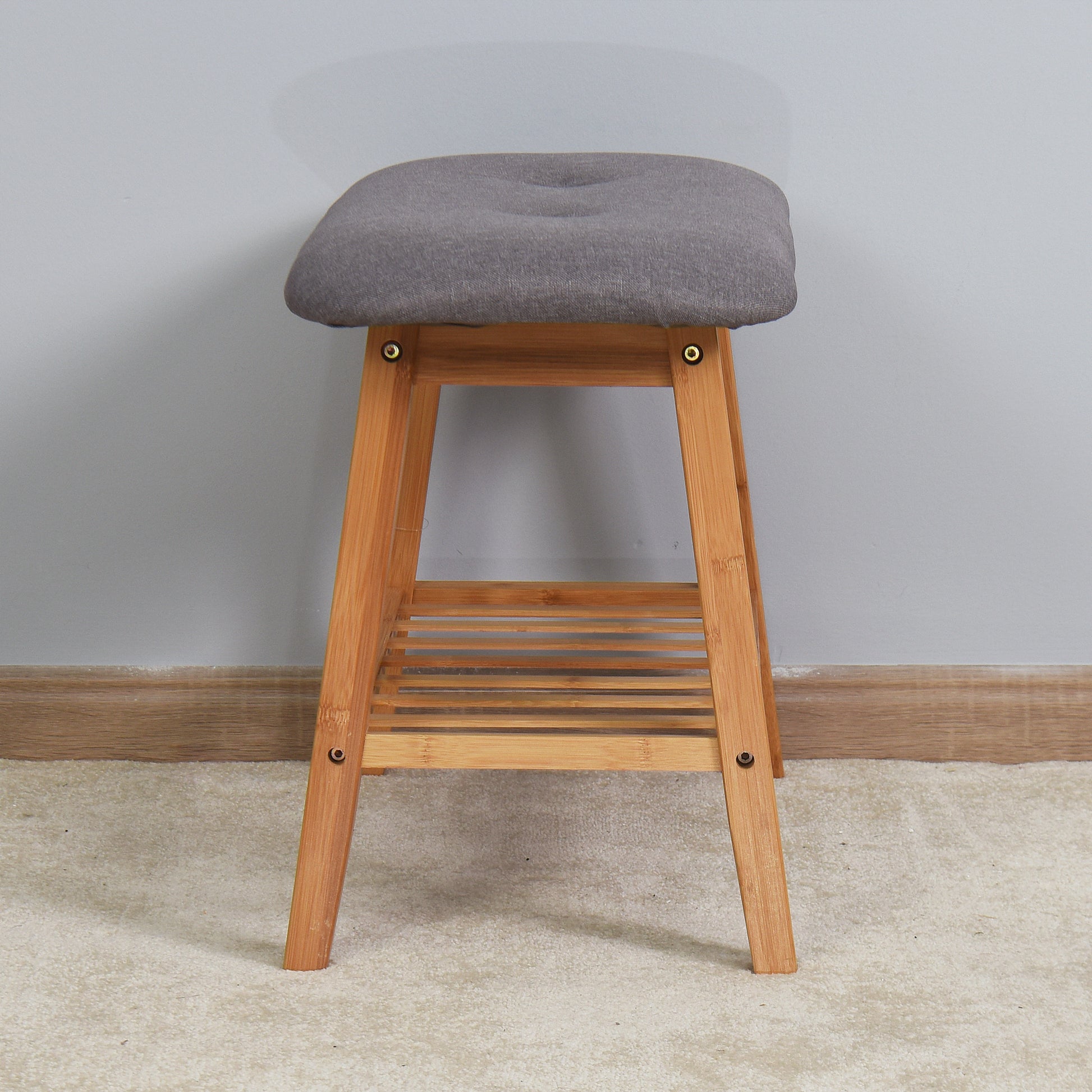 Entryway Wooden Shoe Storage Rack Bamboo Changing Stool- Natural_4