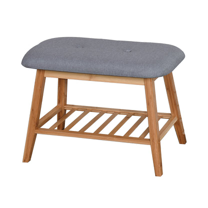 Entryway Wooden Shoe Storage Rack Bamboo Changing Stool- Natural_2