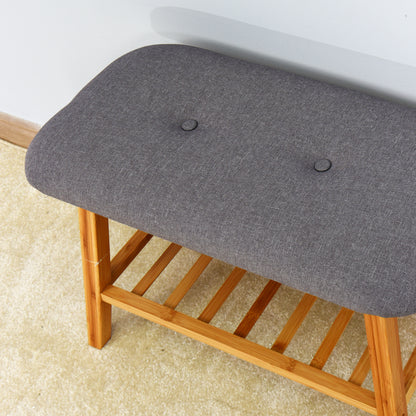 Entryway Wooden Shoe Storage Rack Bamboo Changing Stool- Natural_8