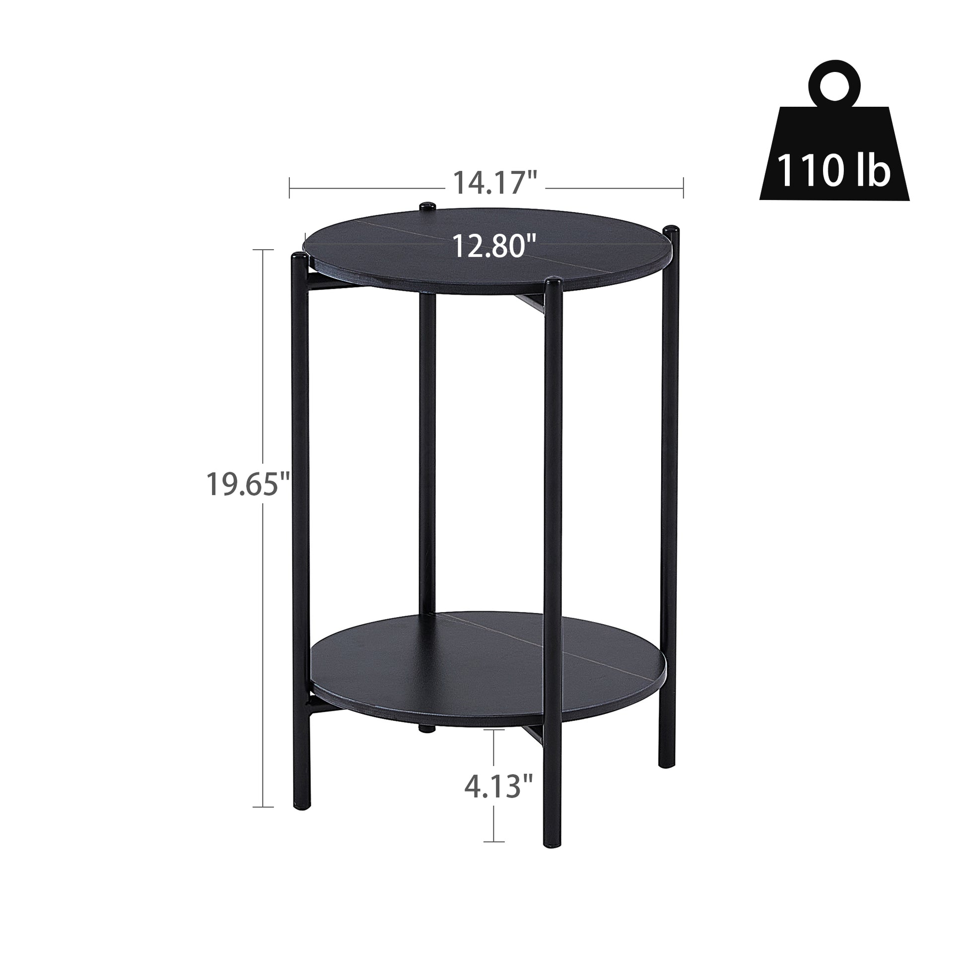 2-layer End Table with Whole  Marble Tabletop, Round Coffee Table with Black Metal Frame for Bedroom Living Room Office (black,1 piece)_10