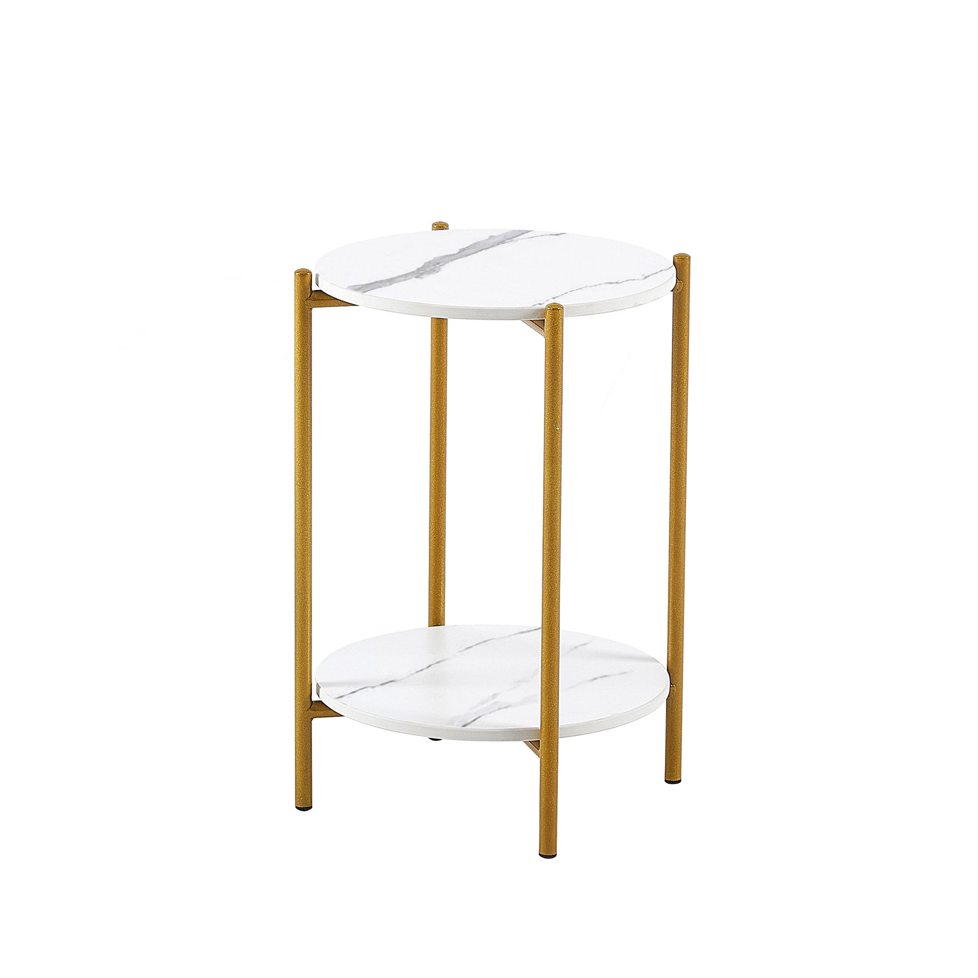 2 Layered Indoor and Outdoor Metal Coffee Table for Home and Office- Marble, Golden_12