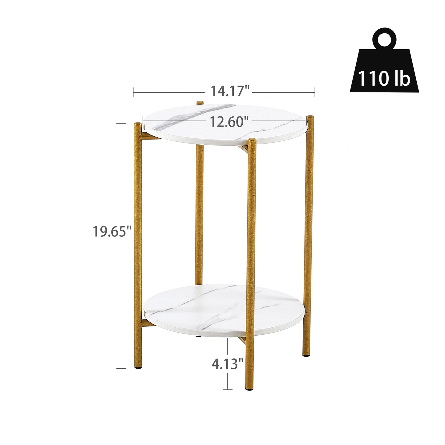 2 Layered Indoor and Outdoor Metal Coffee Table for Home and Office- Marble, Golden_8