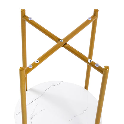2 Layered Indoor and Outdoor Metal Coffee Table for Home and Office- Marble, Golden_9
