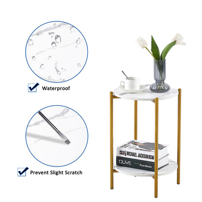 2 Layered Indoor and Outdoor Metal Coffee Table for Home and Office- Marble, Golden_4