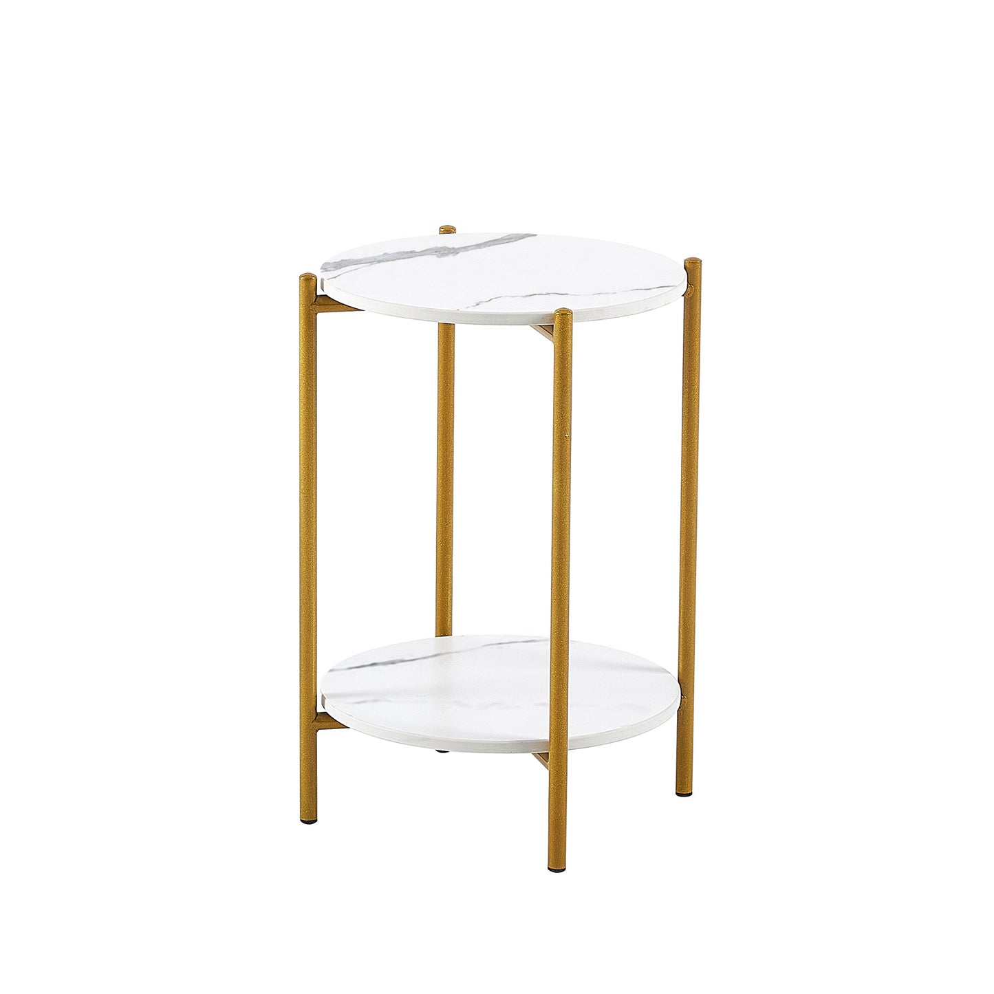 2 Layered Indoor and Outdoor Metal Coffee Table for Home and Office- Marble, Golden_11