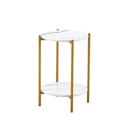 2 Layered Indoor and Outdoor Metal Coffee Table for Home and Office- Marble, Golden_11