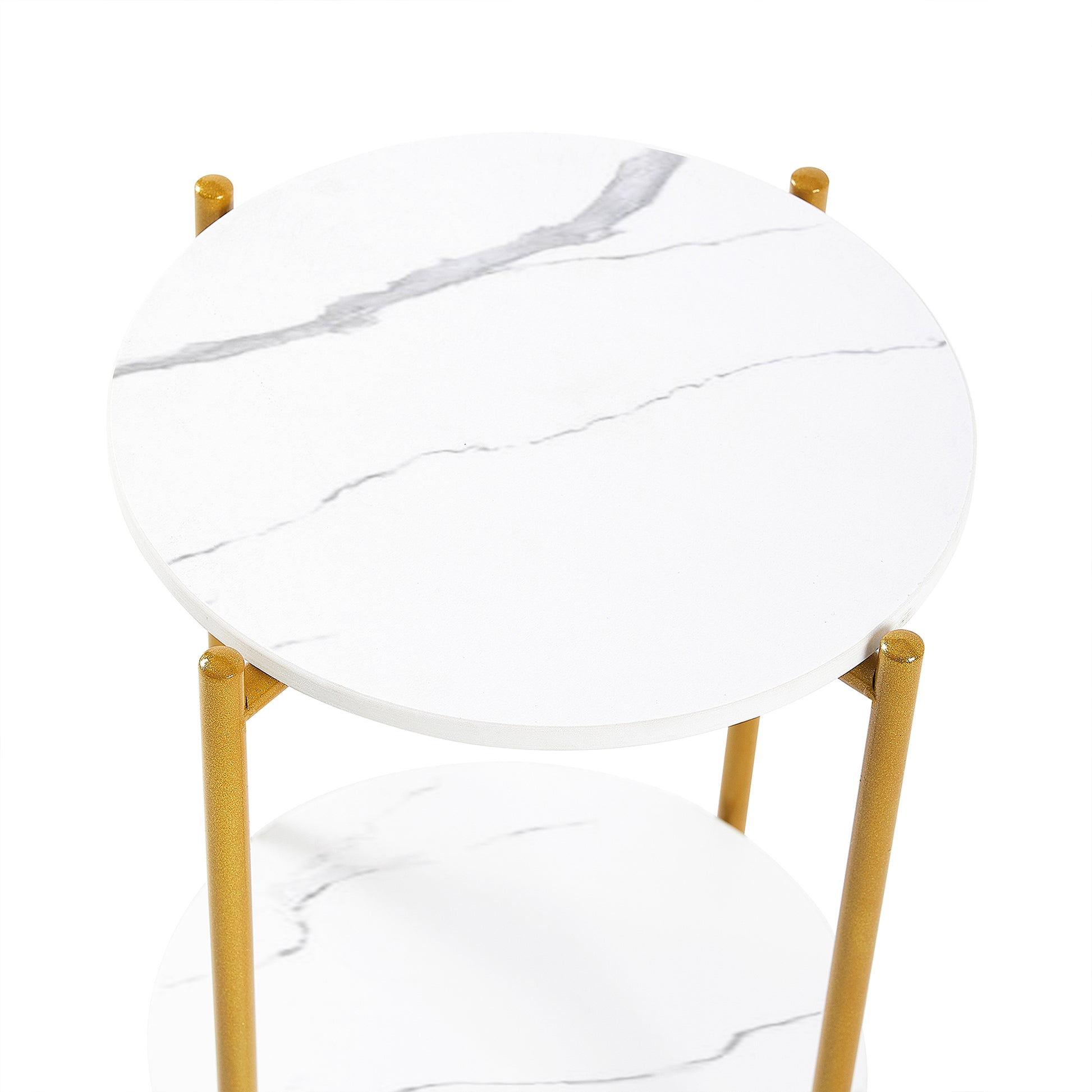 2 Layered Indoor and Outdoor Metal Coffee Table for Home and Office- Marble, Golden_10
