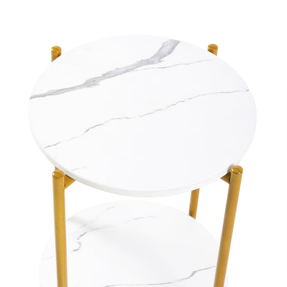 2 Layered Indoor and Outdoor Metal Coffee Table for Home and Office- Marble, Golden_10